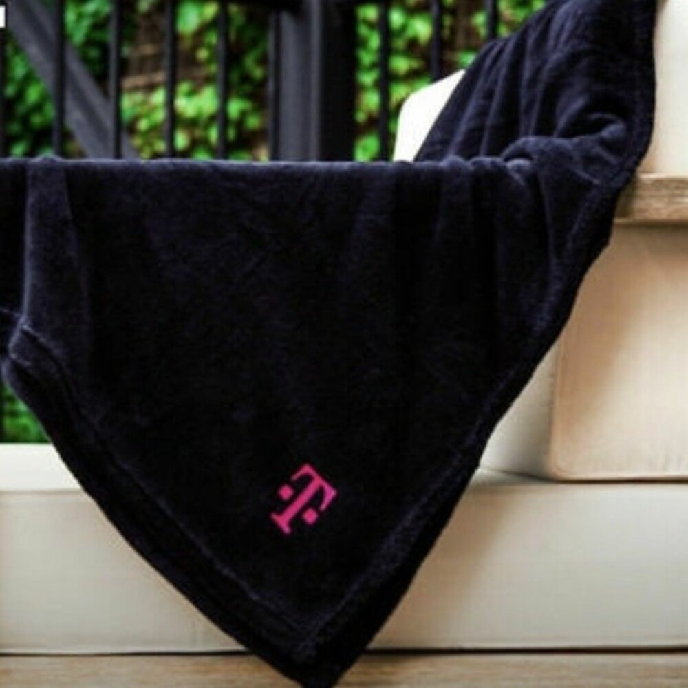 T-Mobile Embroidered Throw Fleece Blanket Black 50 x 45